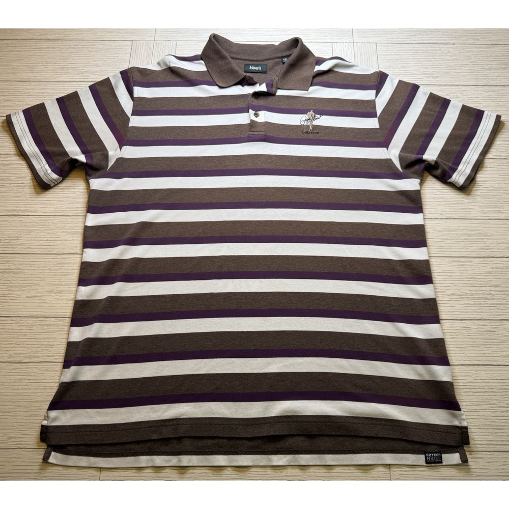 Ashworth Men's XXL Purple Brown Striped Short Sleeve Payne Stewart Polo Shirt